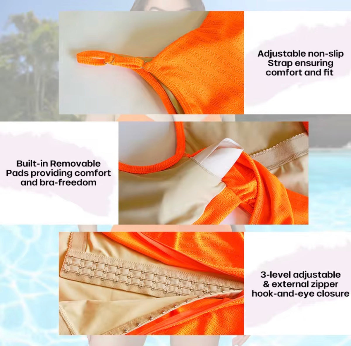 Orange Tummy Control One-Piece Swimsuit – Sculpting Beach Bodysuit with Waist Snatching Fit