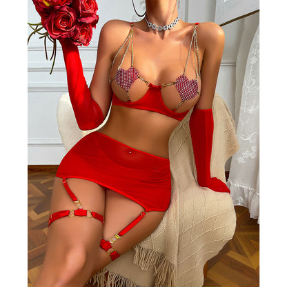 Sexy Mesh Ultra-Short Skirt with Garter Belt Set, Lingerie Costume Lingerie Set