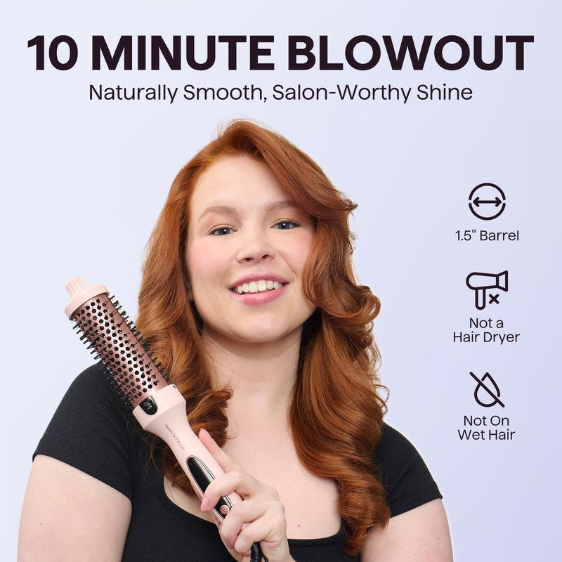Wavytalk Blowout Boost Ionic Thermal Brush 1 1/2 Inch with LED Display, 300℉-420℉ for Different Hair Types, 120-240V Universal Voltage