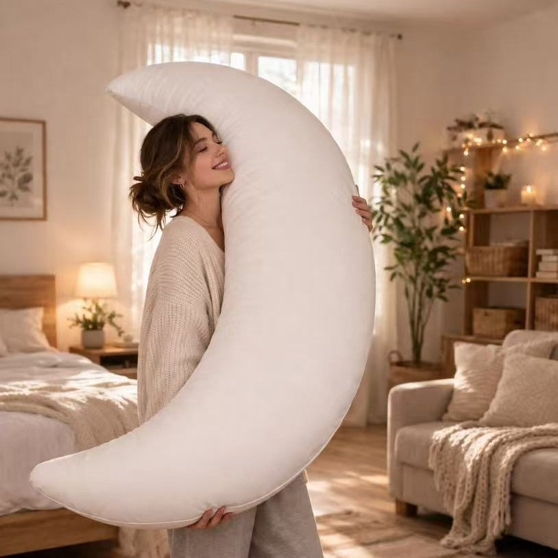 Soft Fabric Large Moon-Shaped Pregnancy Pillow, Nursing Pillow, Postpartum Lumbar Support Pillow, Baby Feeding Pillow, Removable and Washable
