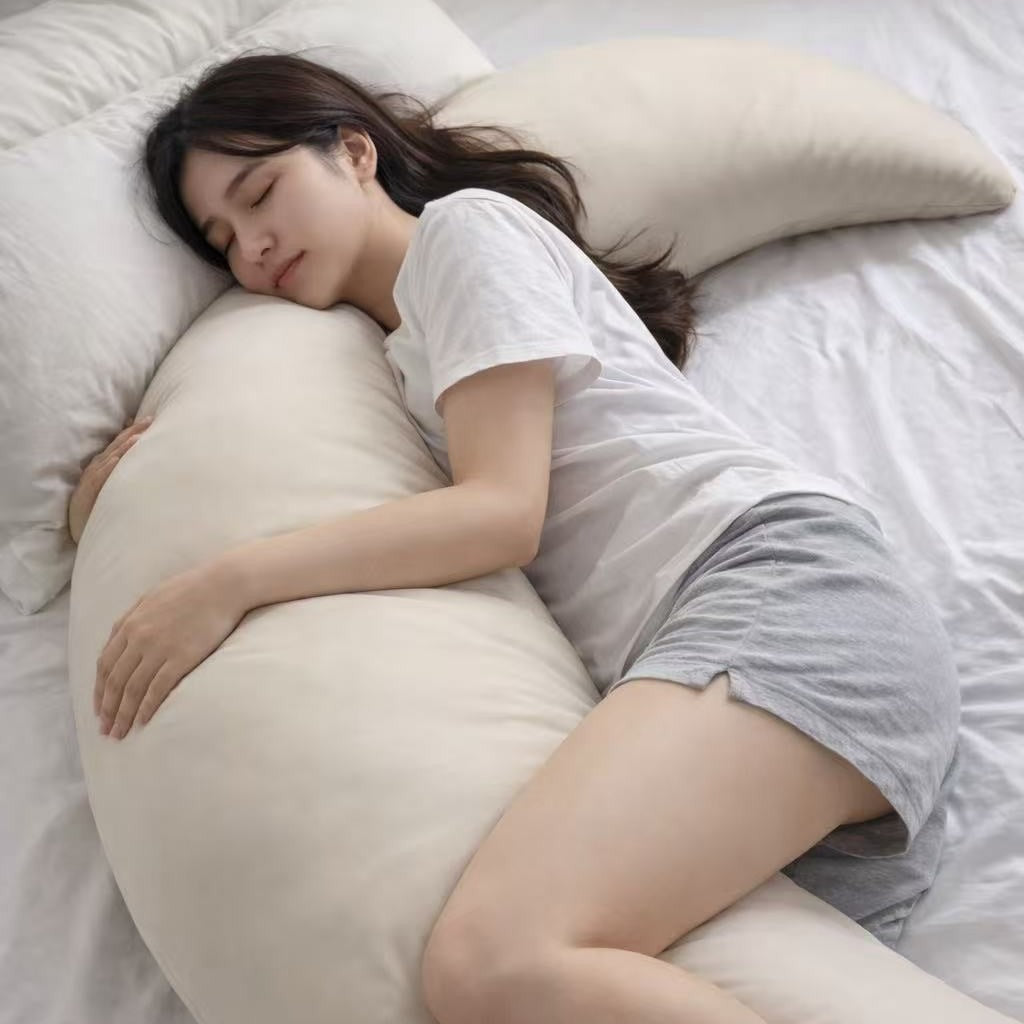 Soft Fabric Large Moon-Shaped Pregnancy Pillow, Nursing Pillow, Postpartum Lumbar Support Pillow, Baby Feeding Pillow, Removable and Washable