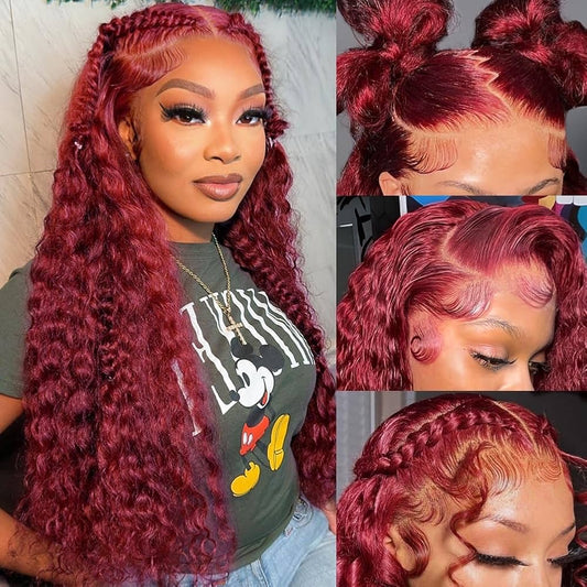 Burgundy Red Deep Wave 13×6 Lace Frontal Wigs – Online Exclusive
