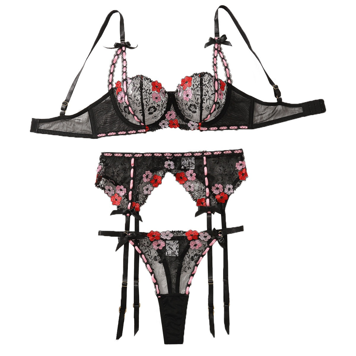 Sexy lingerie set with embroidered flowers