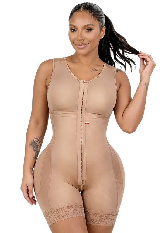 Stage 2 BBL Faja – Colombian Compression with Built-In Bra, Mid-Thigh Length