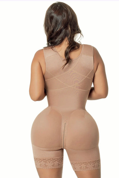 Stage 2 BBL Faja – Colombian Compression with Built-In Bra, Mid-Thigh Length