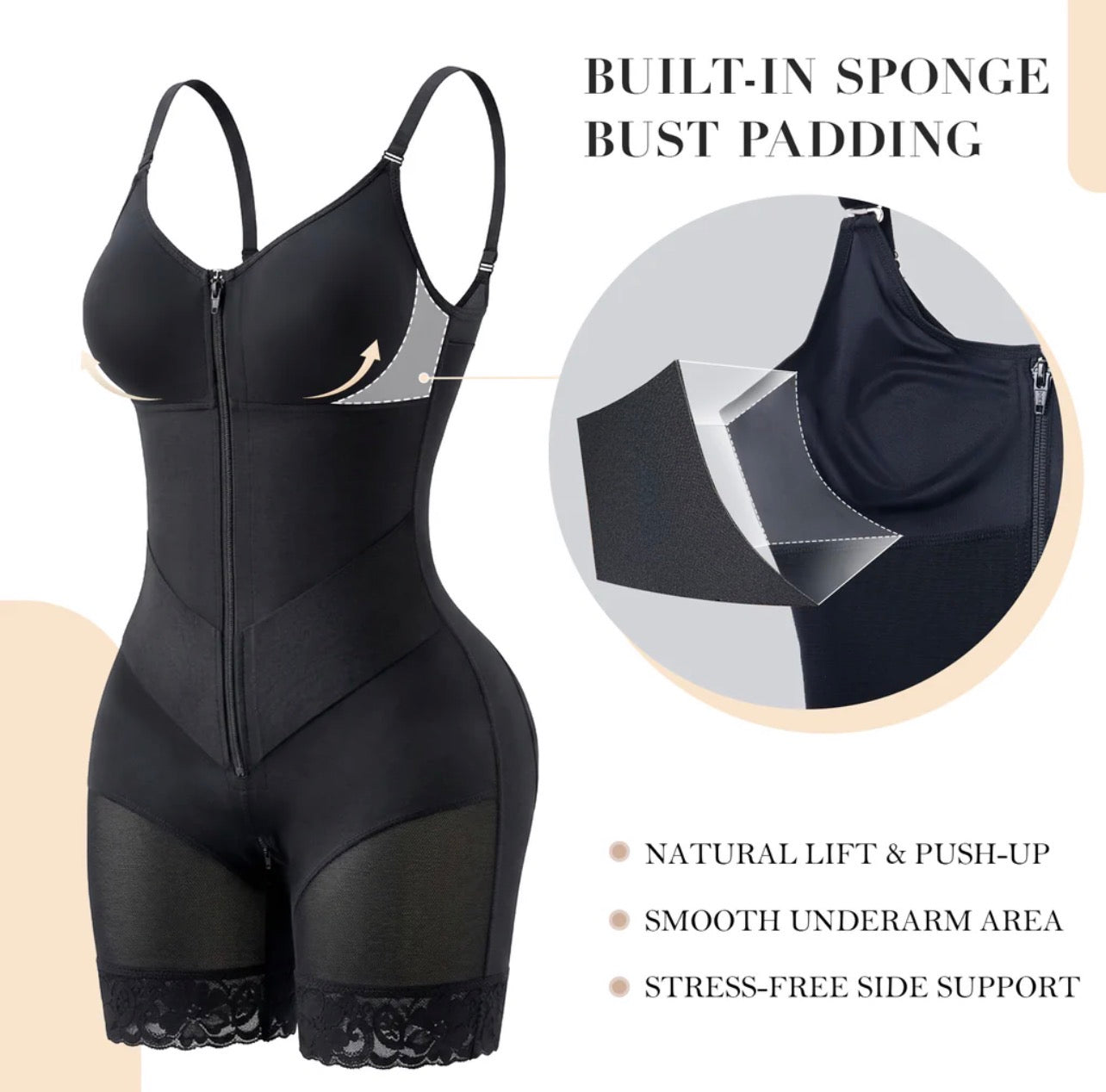 BODY BY ESSENCE™ V-Shaped Colombian Shapewear Postpartum Tummy Control Butt Lifter Full Body Shaper Compression Faja With Zipper Crotch