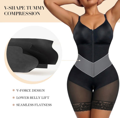 BODY BY ESSENCE™ V-Shaped Colombian Shapewear Postpartum Tummy Control Butt Lifter Full Body Shaper Compression Faja With Zipper Crotch