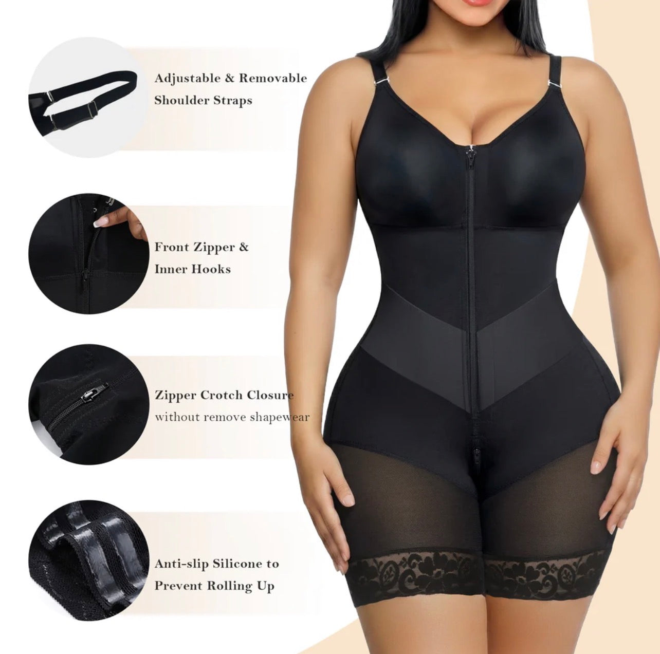 BODY BY ESSENCE™ V-Shaped Colombian Shapewear Postpartum Tummy Control Butt Lifter Full Body Shaper Compression Faja With Zipper Crotch