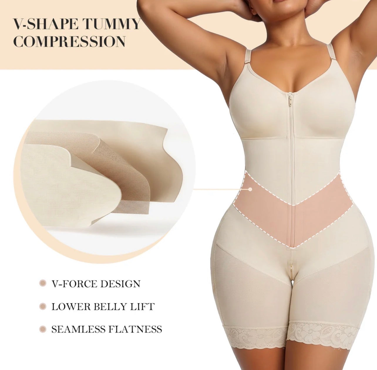 BODY BY ESSENCE™ V-Shaped Colombian Shapewear Postpartum Tummy Control Butt Lifter Full Body Shaper Compression Faja With Zipper Crotch