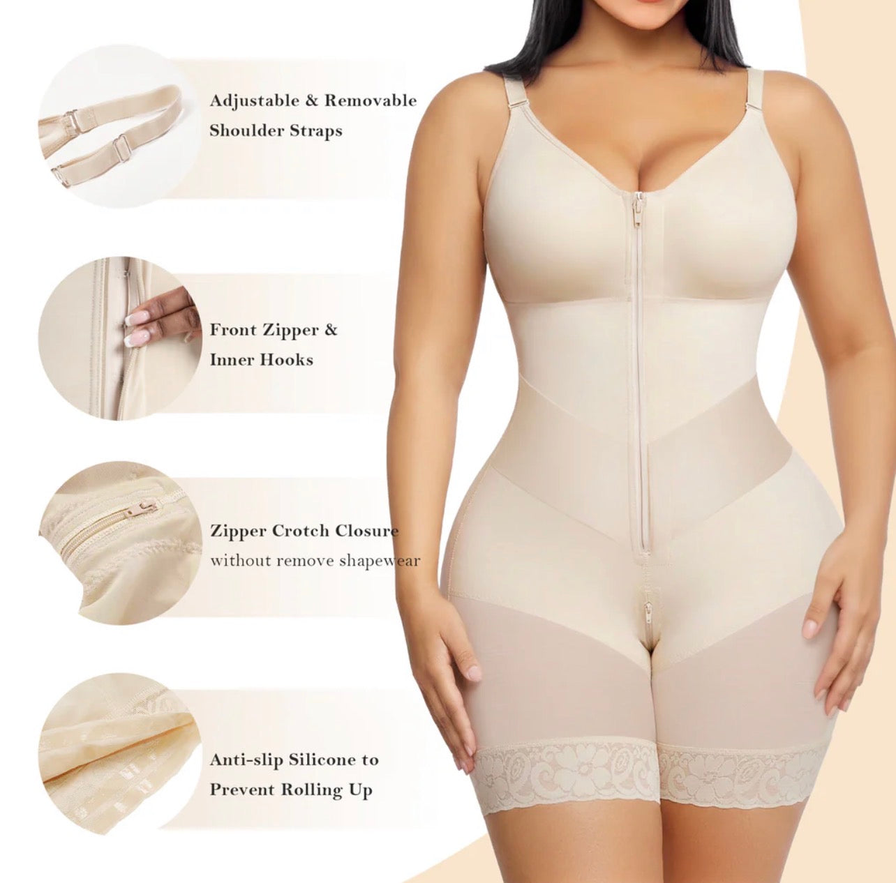 BODY BY ESSENCE™ V-Shaped Colombian Shapewear Postpartum Tummy Control Butt Lifter Full Body Shaper Compression Faja With Zipper Crotch