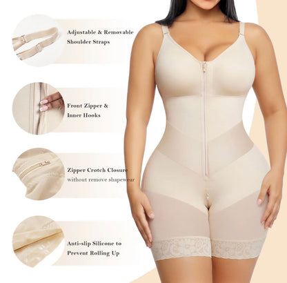BODY BY ESSENCE™ V-Shaped Colombian Shapewear Postpartum Tummy Control Butt Lifter Full Body Shaper Compression Faja With Zipper Crotch