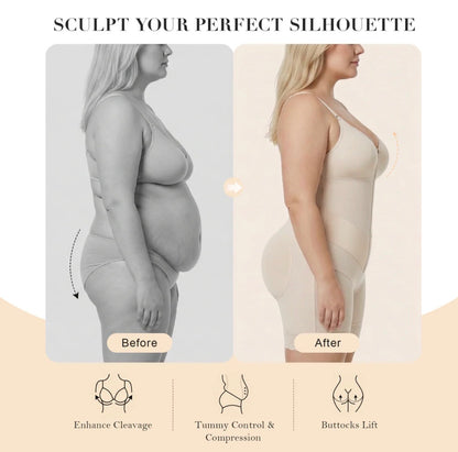 BODY BY ESSENCE™ V-Shaped Colombian Shapewear Postpartum Tummy Control Butt Lifter Full Body Shaper Compression Faja With Zipper Crotch