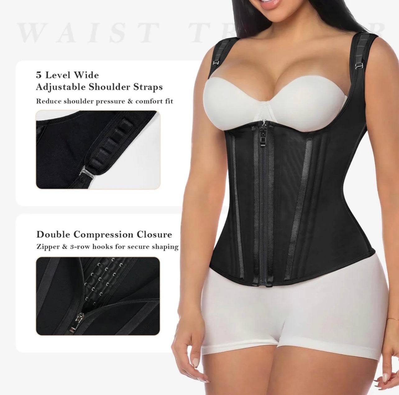 Body By Essence™ Waist Trainer for Women – Tummy Control Workout Corset Vest Waist Cincher with Adjustable Shoulder Straps