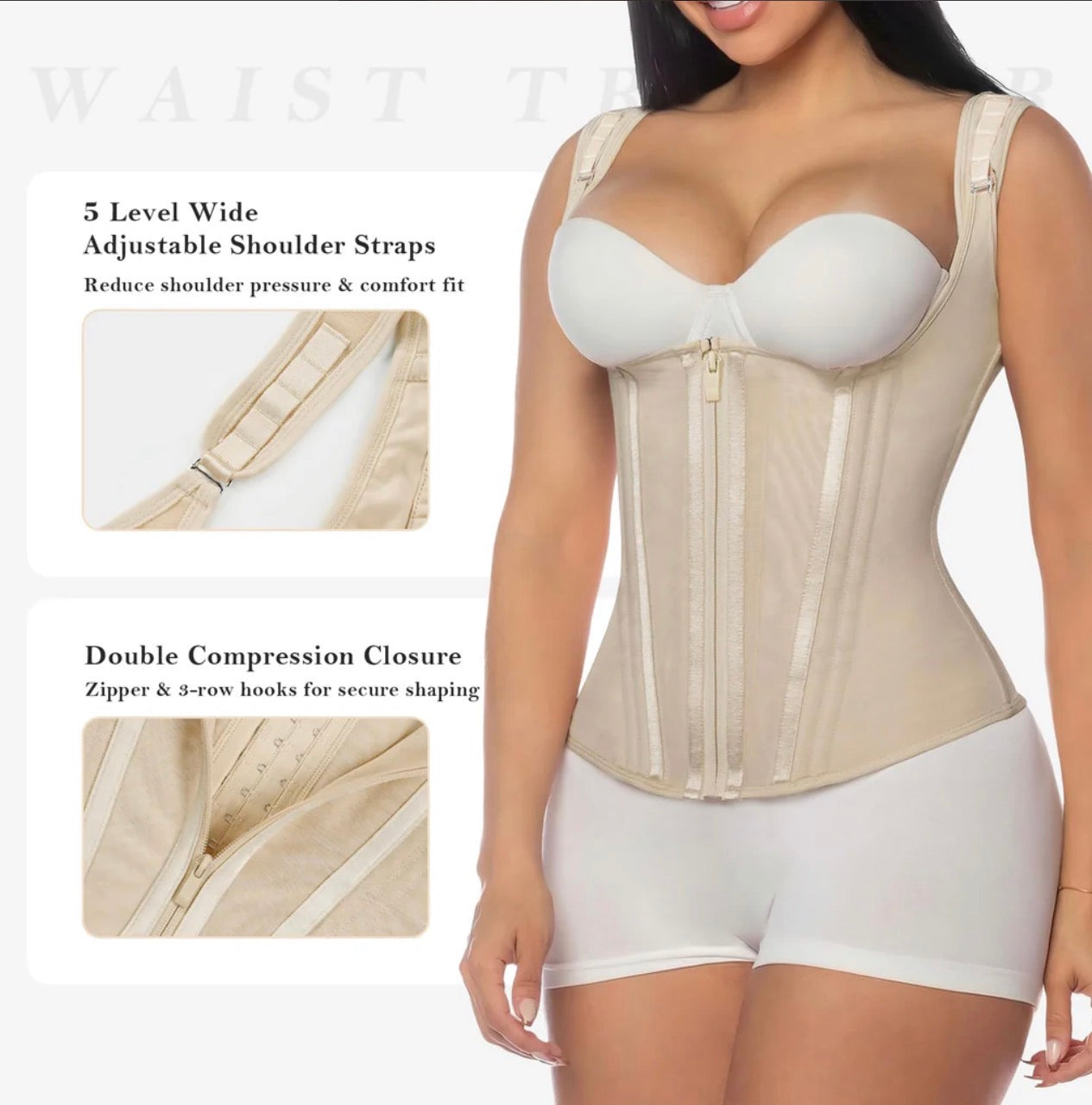 Body By Essence™ Waist Trainer for Women – Tummy Control Workout Corset Vest Waist Cincher with Adjustable Shoulder Straps