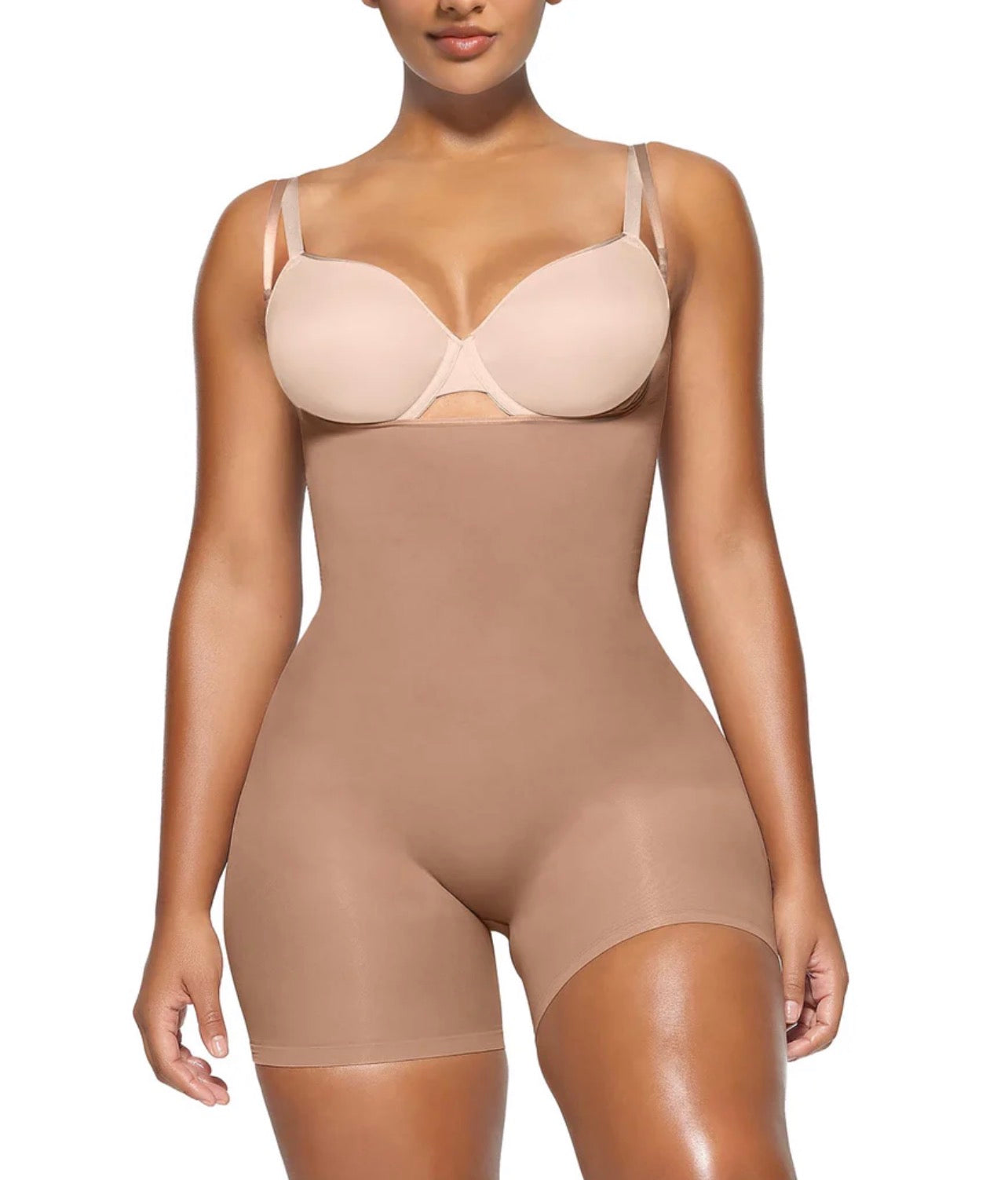 Body By Essence™ Open Bust Mid-Thigh Shapewear Bodysuit – Tummy Control Full Body Shaper for Women