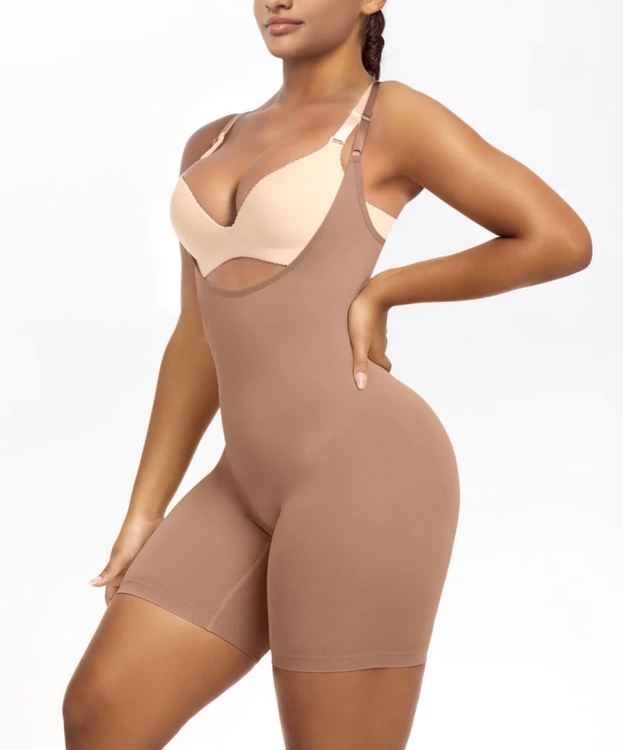 Body By Essence™ Open Bust Mid-Thigh Shapewear Bodysuit – Tummy Control Full Body Shaper for Women