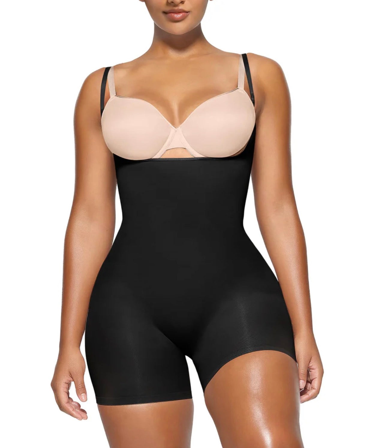 Body By Essence™ Open Bust Mid-Thigh Shapewear Bodysuit – Tummy Control Full Body Shaper for Women
