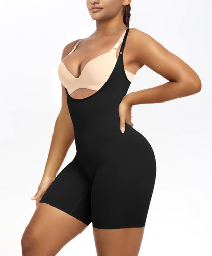 Body By Essence™ Open Bust Mid-Thigh Shapewear Bodysuit – Tummy Control Full Body Shaper for Women