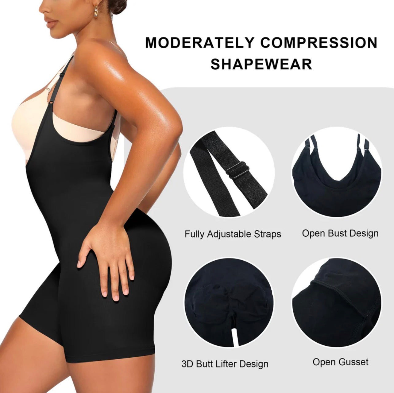 Body By Essence™ Open Bust Mid-Thigh Shapewear Bodysuit – Tummy Control Full Body Shaper for Women