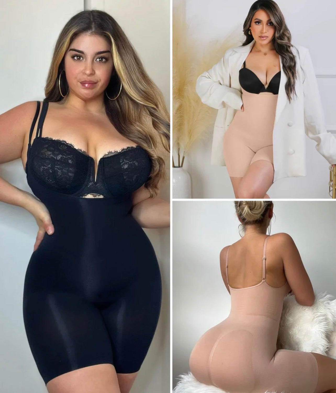 Body By Essence™ Open Bust Mid-Thigh Shapewear Bodysuit – Tummy Control Full Body Shaper for Women