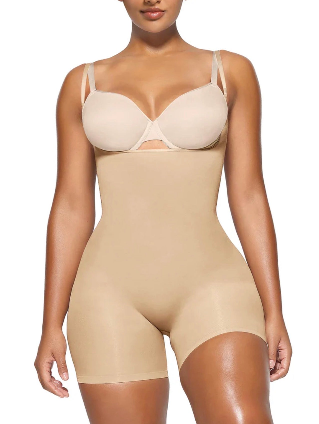 Body By Essence™ Open Bust Mid-Thigh Shapewear Bodysuit – Tummy Control Full Body Shaper for Women