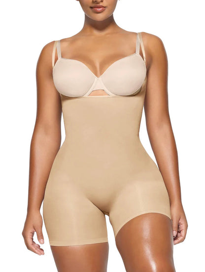 Body By Essence™ Open Bust Mid-Thigh Shapewear Bodysuit – Tummy Control Full Body Shaper for Women