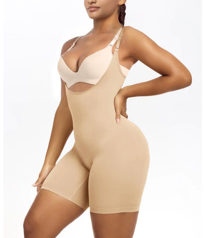 Body By Essence™ Open Bust Mid-Thigh Shapewear Bodysuit – Tummy Control Full Body Shaper for Women