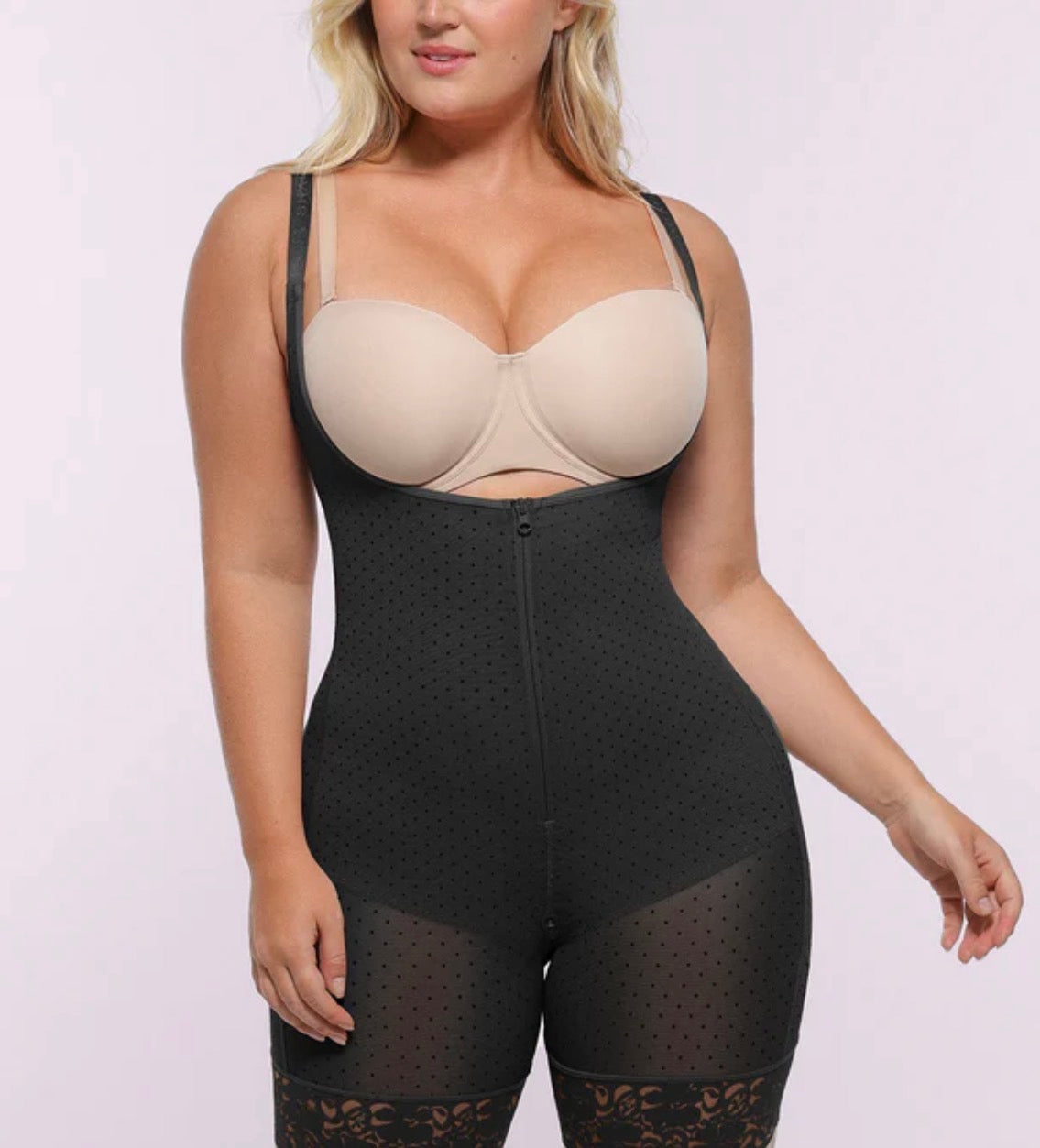 Body By Essence™ AirSnatch Open Bust Sculpting Polka Dot Bodysuit – Mid-Thigh Tummy Control Shapewear