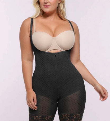 Body By Essence™ AirSnatch Open Bust Sculpting Polka Dot Bodysuit – Mid-Thigh Tummy Control Shapewear