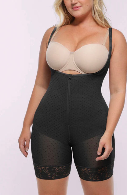 Body By Essence™ AirSnatch Open Bust Sculpting Polka Dot Bodysuit – Mid-Thigh Tummy Control Shapewear