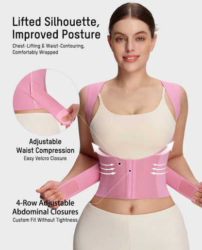 Body By Essence Posture Support Waist Trainer | Adjustable Shoulder & Back Support Wrap with Tummy Control Compression