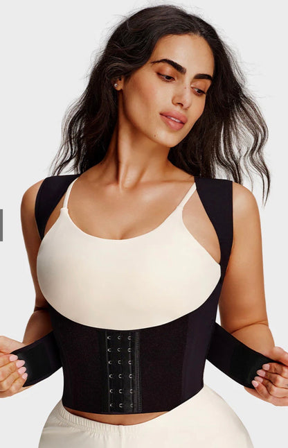 Body By Essence Posture Support Waist Trainer | Adjustable Shoulder & Back Support Wrap with Tummy Control Compression