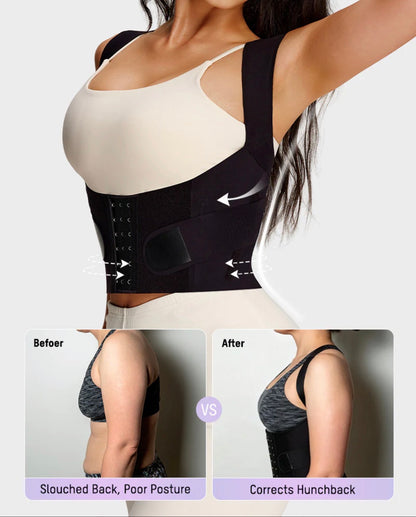 Body By Essence Posture Support Waist Trainer | Adjustable Shoulder & Back Support Wrap with Tummy Control Compression