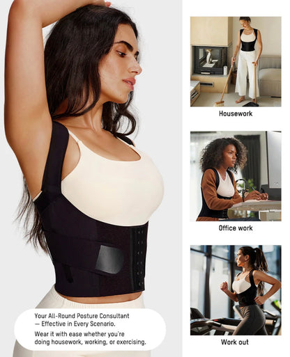 Body By Essence Posture Support Waist Trainer | Adjustable Shoulder & Back Support Wrap with Tummy Control Compression