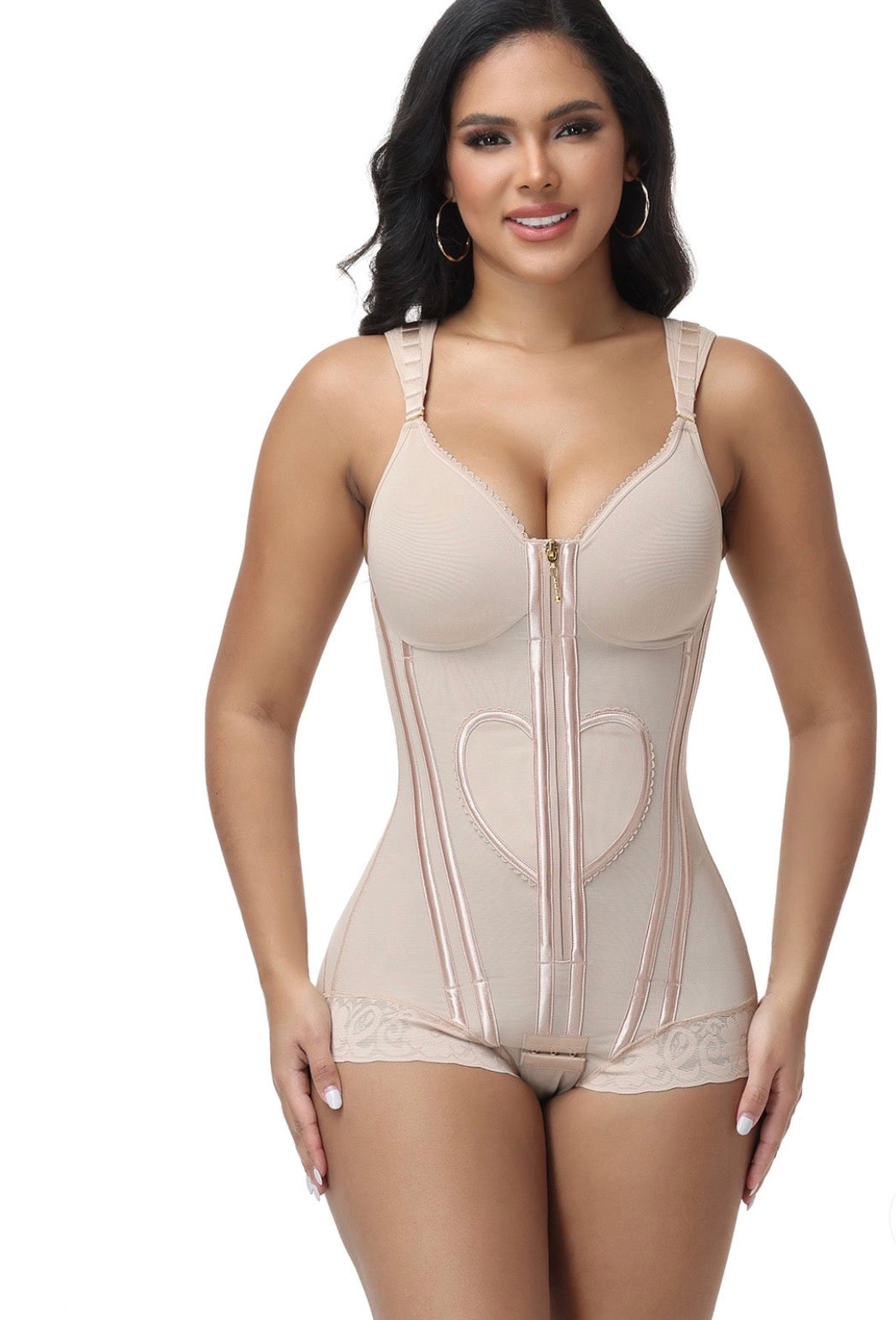 Fajas Colombianas Wide Straps Love Pattern Tummy Control Body Shaper