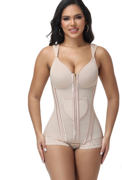 Fajas Colombianas Wide Straps Love Pattern Tummy Control Body Shaper