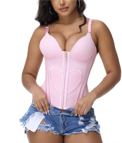 Heart Shape Tummy Control Corset Tank | Zip-Up Waist Trainer Body Shaper