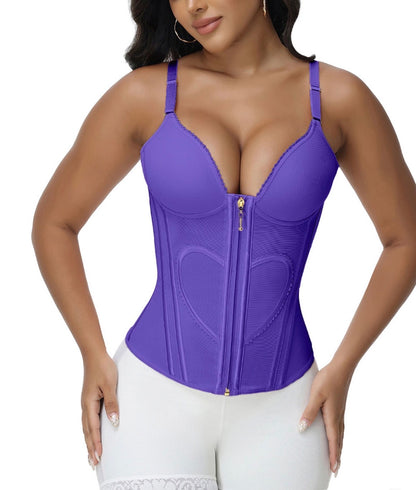 Heart Shape Tummy Control Corset Tank | Zip-Up Waist Trainer Body Shaper