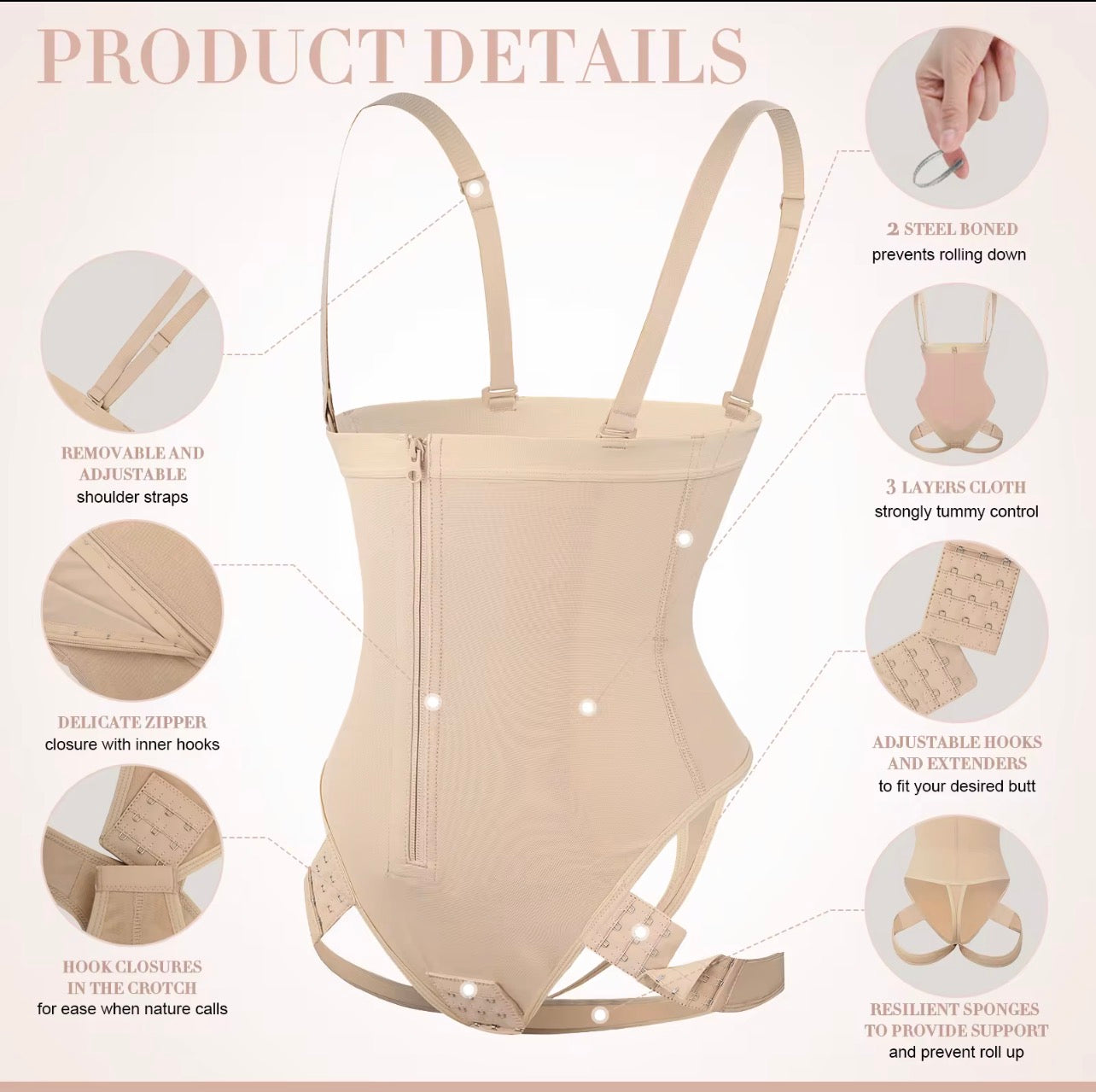 Body By Essence Open-Bust Waist Sculpting Bodysuit | Tummy Control Body Shaper with Adjustable Straps, Zipper Front & Hip-Lift Support