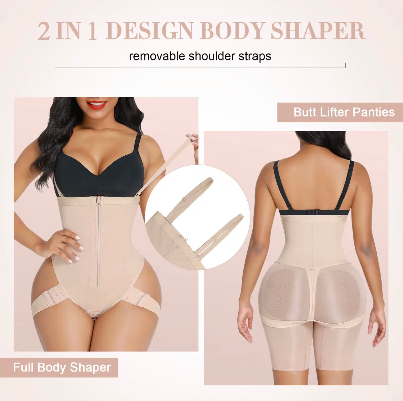 Body By Essence Open-Bust Waist Sculpting Bodysuit | Tummy Control Body Shaper with Adjustable Straps, Zipper Front & Hip-Lift Support
