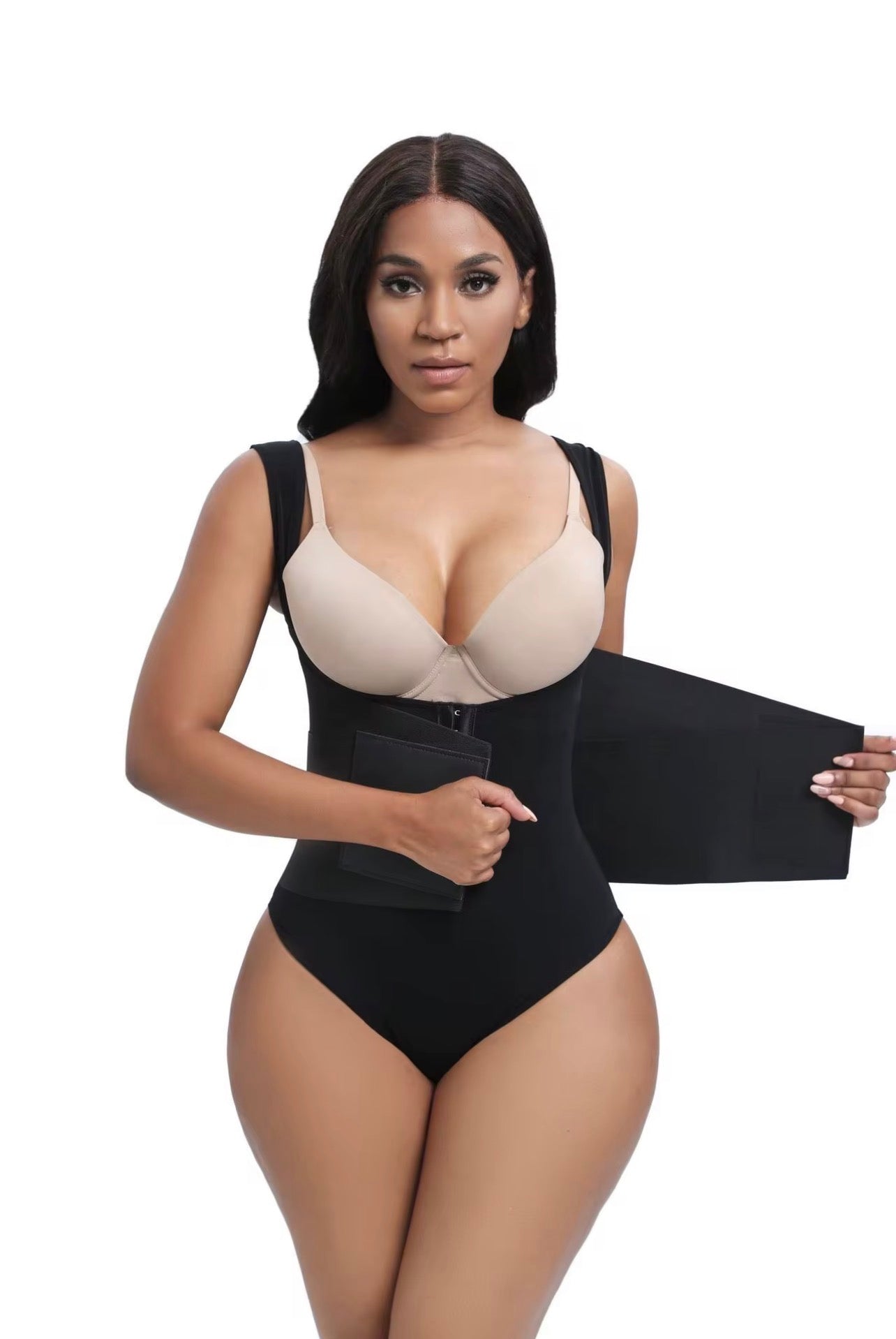 Body By Essence Open-Bust Sculpting Bodysuit | Tummy Control Waist Shaper with Built-In Compression Panel & Adjustable Shoulder Straps