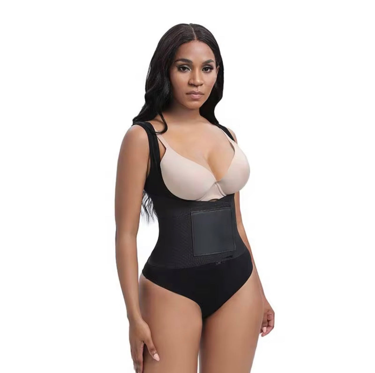 Body By Essence Open-Bust Sculpting Bodysuit | Tummy Control Waist Shaper with Built-In Compression Panel & Adjustable Shoulder Straps