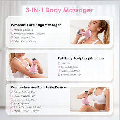 Body By Essence™ 4-in-1 Electric Lymphatic Body Massager – Pink Red Light Body Sculpting Tool for Massage, Circulation & Self-Care