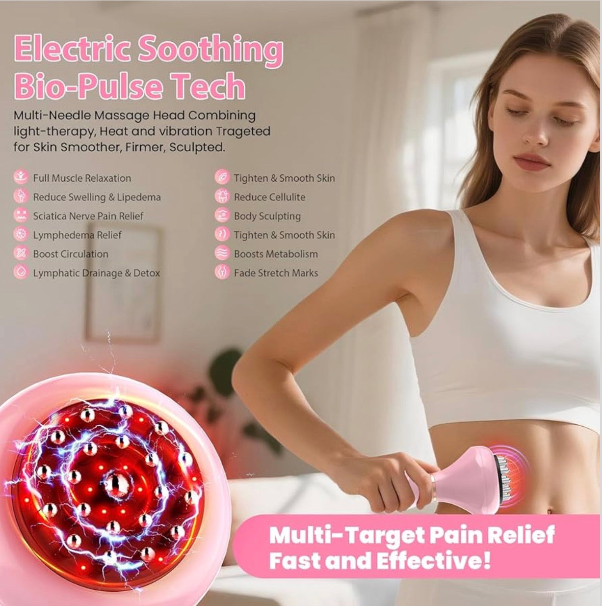 Body By Essence™ 4-in-1 Electric Lymphatic Body Massager – Pink Red Light Body Sculpting Tool for Massage, Circulation & Self-Care