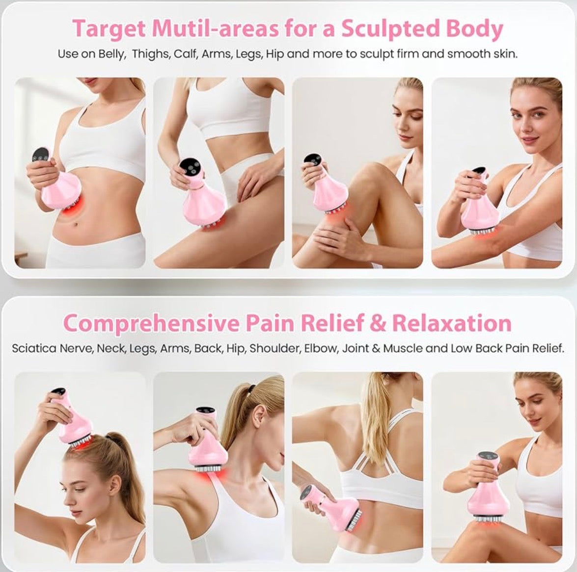 Body By Essence™ 4-in-1 Electric Lymphatic Body Massager – Pink Red Light Body Sculpting Tool for Massage, Circulation & Self-Care