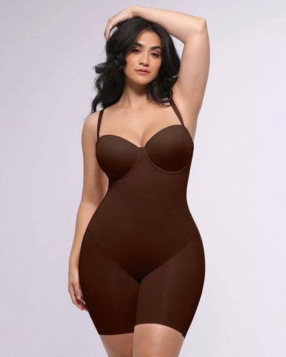 Body By Essence Strapless Sculpting Mid-Thigh Bodysuit | Seamless Tummy Control Shapewear with Built-In Bra Support