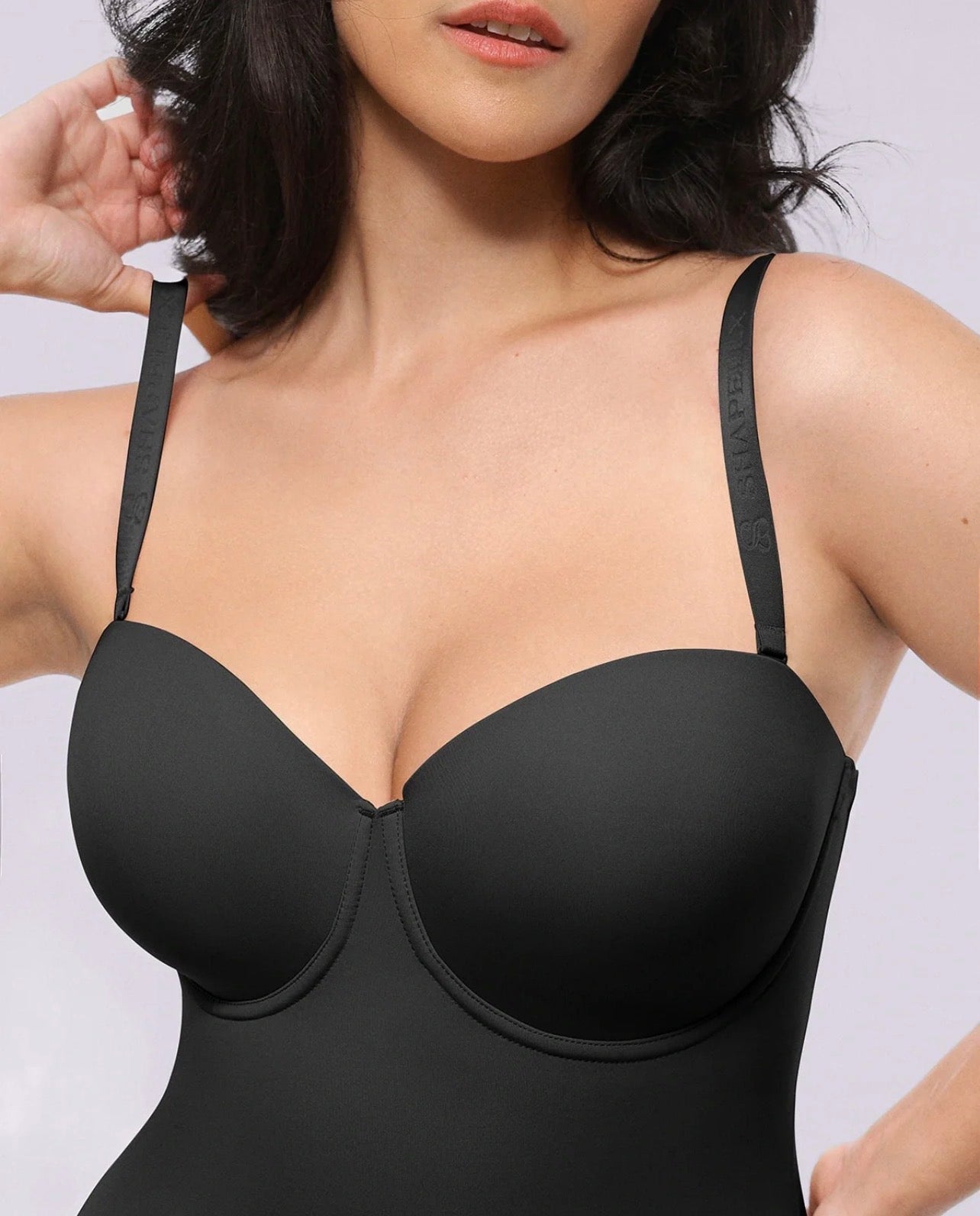 Body By Essence Strapless Sculpting Mid-Thigh Bodysuit | Seamless Tummy Control Shapewear with Built-In Bra Support