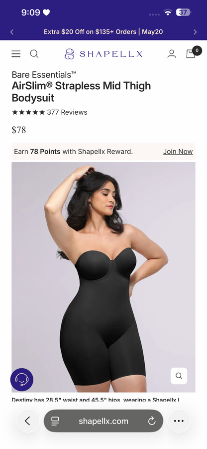 Body By Essence Strapless Sculpting Mid-Thigh Bodysuit | Seamless Tummy Control Shapewear with Built-In Bra Support