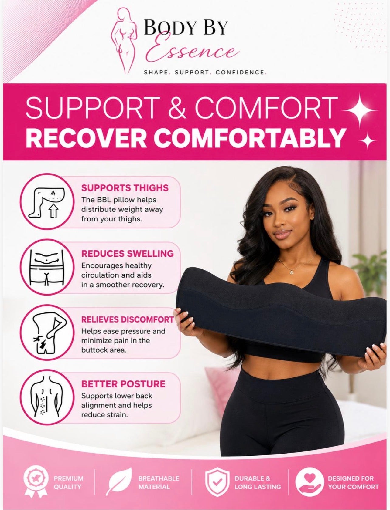 Body By Essence™ 8-Piece BBL Recovery Kit – BBL Pillow, Ab Board, Side Foams, Lumbar Support & Post Surgery Essentials