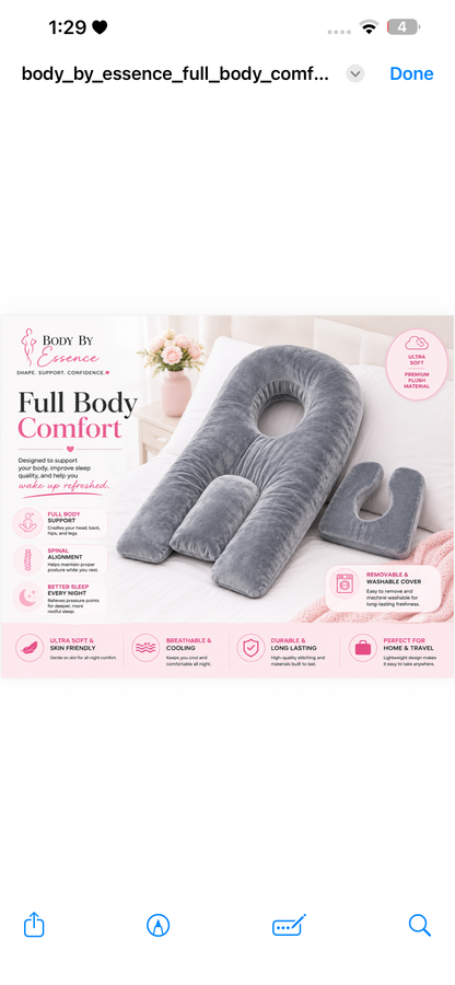 Body By Essence™ Full Body Comfort Pillow Set – 3-Piece Plush Face-Down Support Pillow for Sleep, Massage, Recovery & Relaxation